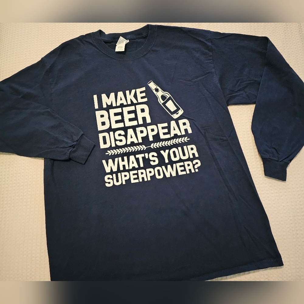 NWOT Men's Long Sleeve Navy Party T-Shirt in Large Washed, Never Worn!